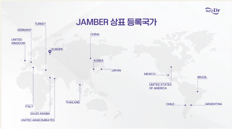 JAMBER 상표 등록 국가 지도